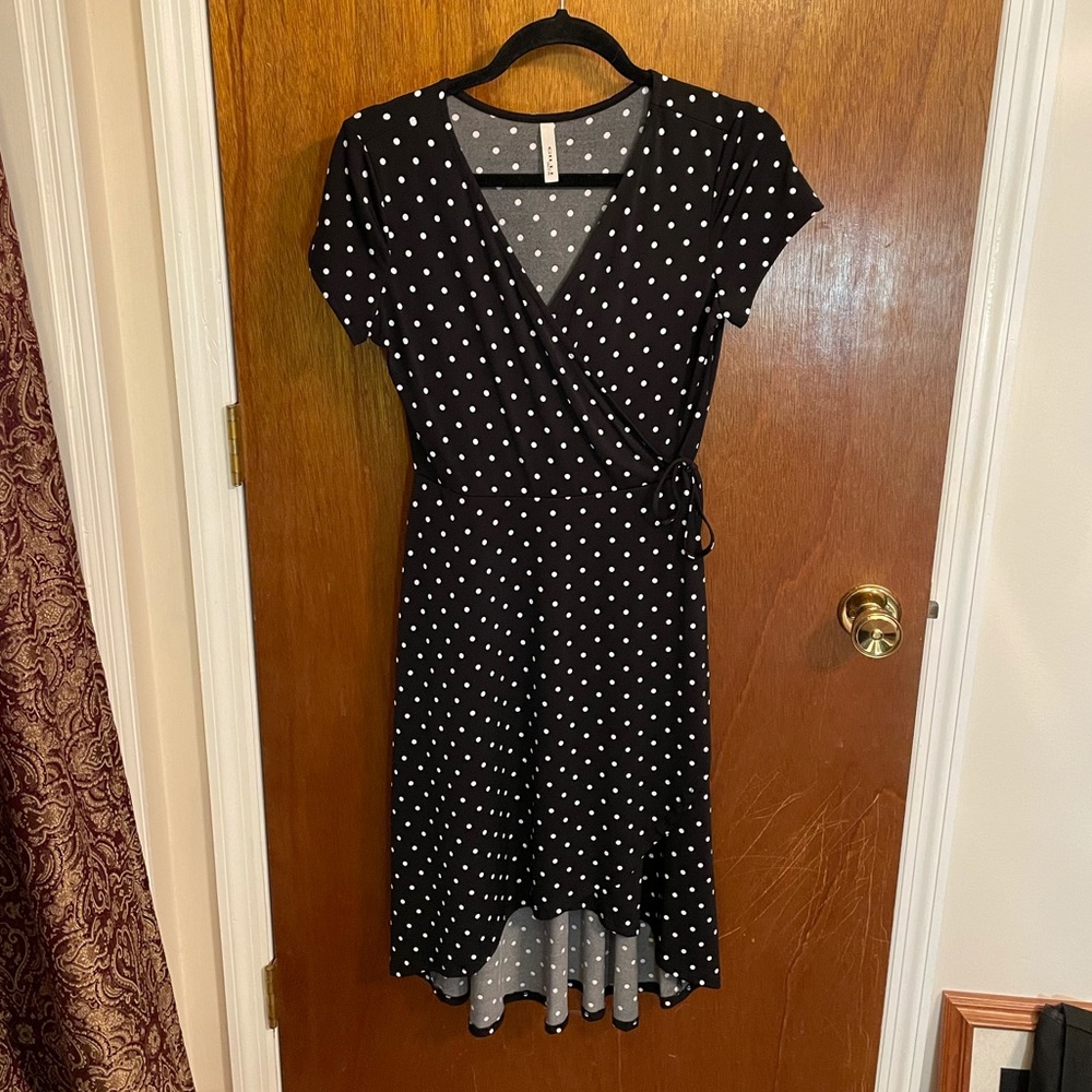 GILLI Polka Dot Faux Wrap Dress Small